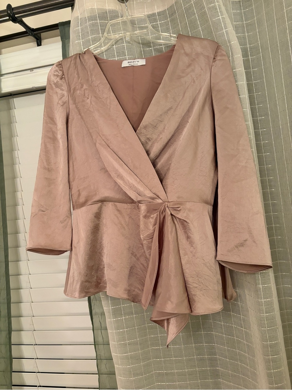 Bailey 44 Dusty Rose V-Neck Satin Tie Blouse